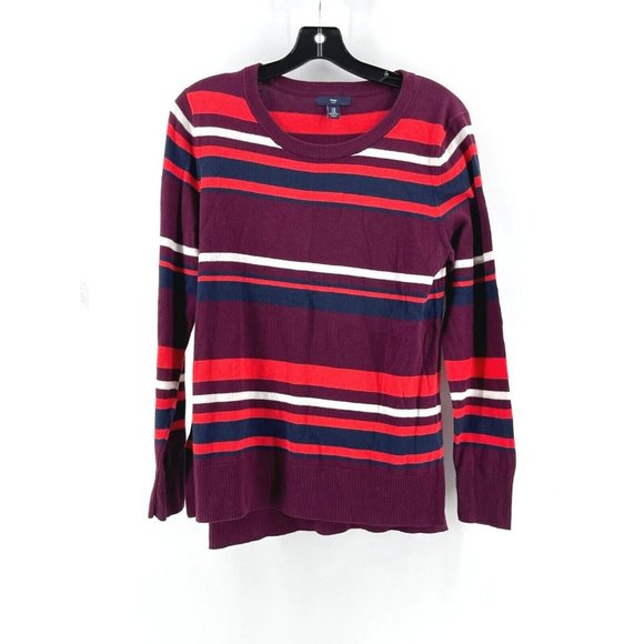 GAP Women's Knit Sweater Long Sleeve Burgundy Fall Halloween Striped Size M - Picture 1 of 7
